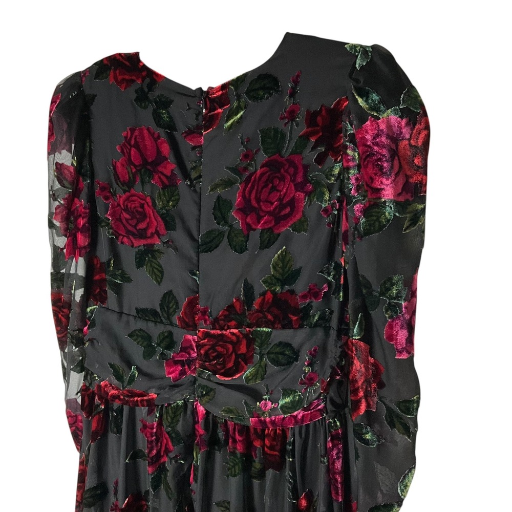 Rachel Parcell Burnout Velvet Maxi Dress V-Neck Gown Black Red Size 8 *READ FLAW - Picture 7 of 10